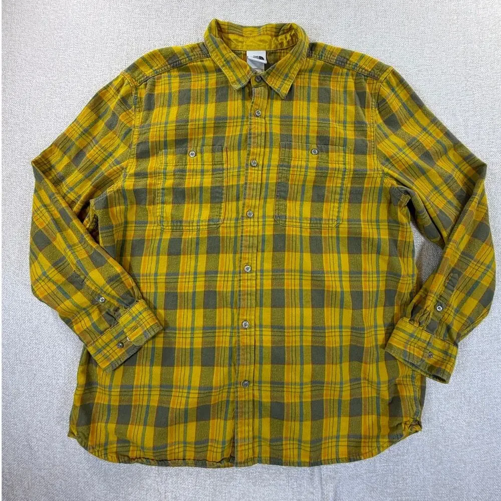 The North Face Men's Gold 2XL Plaid Flannel Long Sleeve Button Front Shirt Top